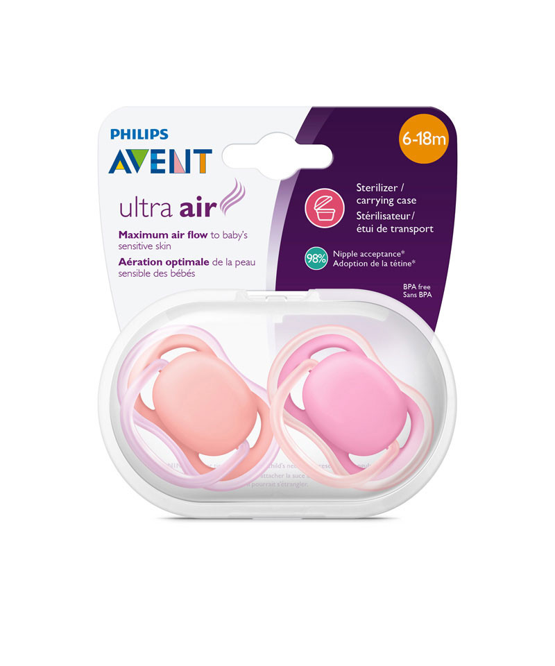 Avent 2 Chupetes Ultra Air Nigt Rosa 6-18M
